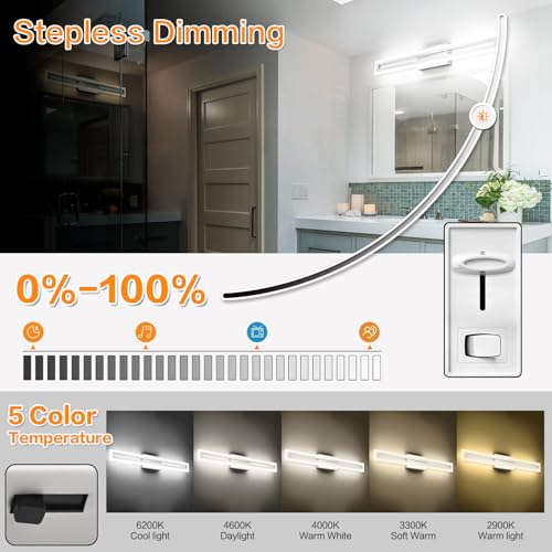 Image of SOLFART Bathroom Lighting Fixtures Over Mirror 32 Inch Brushed Nickel Led Vanity Light 5 Color Adjustable 5CCT
