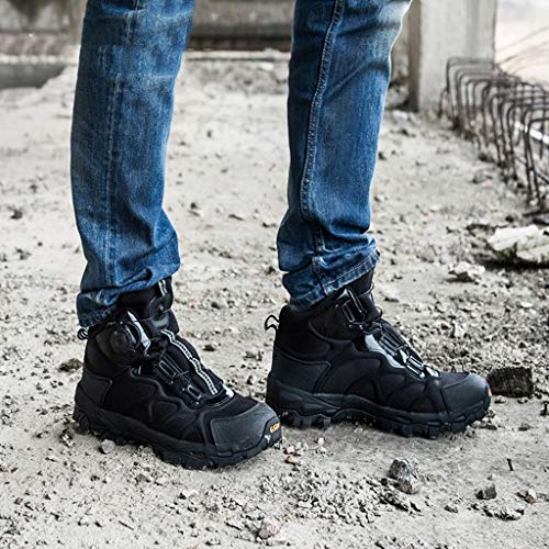 GrVpM Men's Hiking Boots,Automatic Buckle Military Tactical Boots Outdoor Off-Road City Combat Shoes,Black- 44/UK 9.5/US 103
