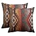 Emvency Square 16x16 Inches Decorative Pillowcase Aztec Navajo Orange Red Grey Tribal Linen Decor Throw Pillow Cover with Hidden Zipper for Bedroom Sofa