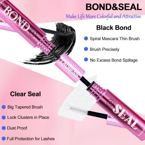 Image of Lash Glue for Eyelash Clusters LAUBESS Waterproof 2-IN-1 Lash Bond and Seal Eyelash Glue Long Lasting 72H DIY Lash Extension Glue Home Use Non-Irritating (Black 5ml+5ml)