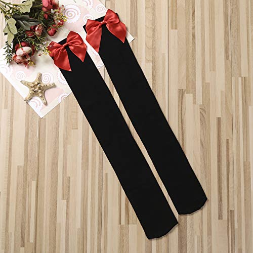 Image of Honganda Sexy Women's Thigh High Stockings, Over Knee Lace Top Sheer Stockings with Satin Bows Leg Thigh Socks for Women