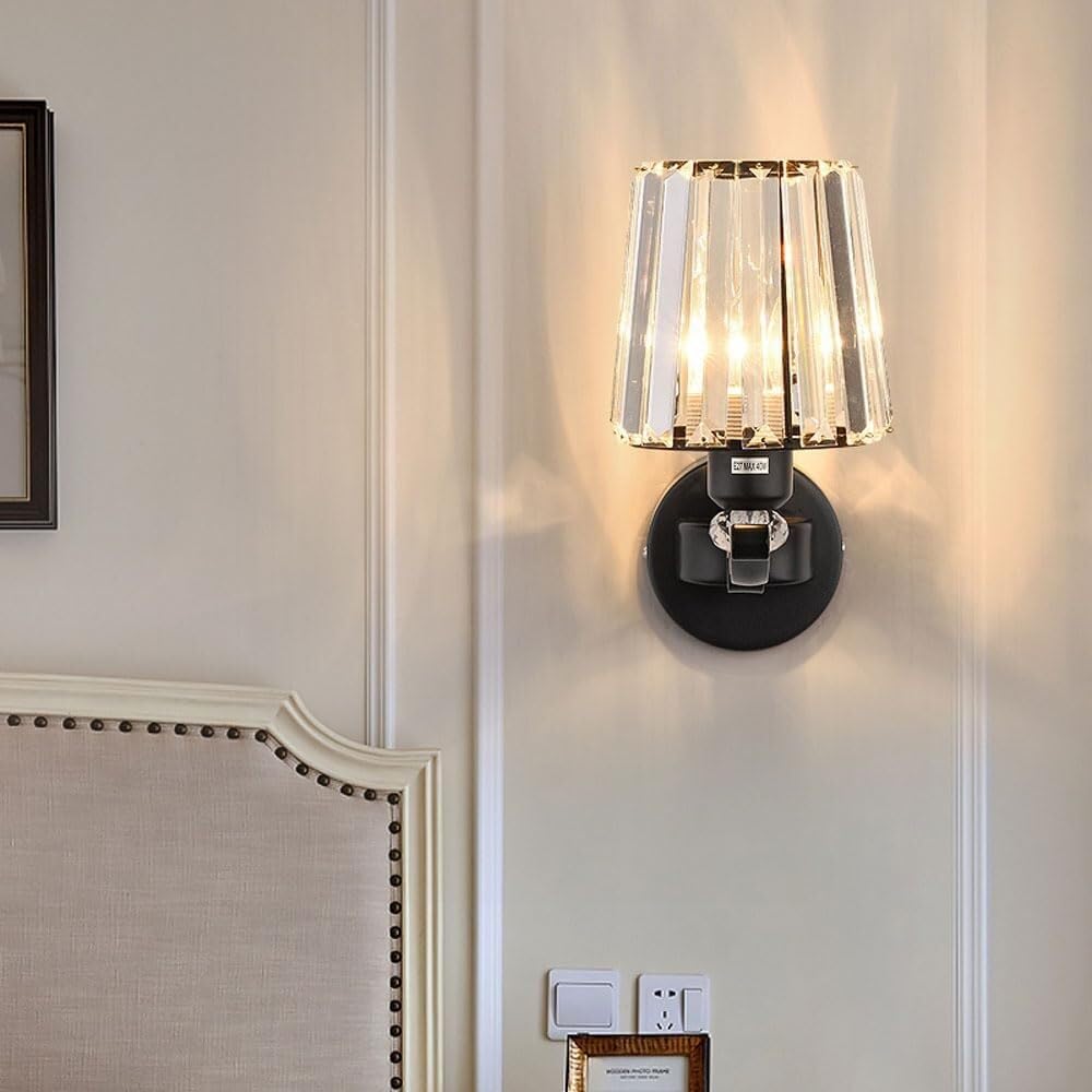 Apliques de Pared de Cristal, Estilo Moderno de Mediados de Siglo, lámpara de Pared Industrial, Cuerpo de Material Negro Antiguo, Luces de Pared de 1 o 2 Luces, decoración de mesita de Noche
