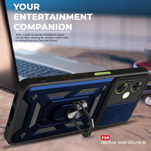 Image of Armor Bumper Back Cover Case for OnePlus Nord CE 3 Lite 5G Rotating Camera Cover, Ring Holder & Kickstand | Heavy Duty & 360 Degree Protection OnePlus Nord CE 3 Lite 5G Back Cover (Blue).