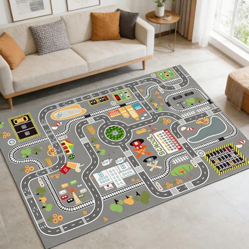 Tapis Circuit Voiture Rectangular Anti Slip Rug Soft Cosy Rug Tapis en Velours Cristal Imprimé Colourful Area Rugs Idéal pour la Décoration et Les Jeux dans...