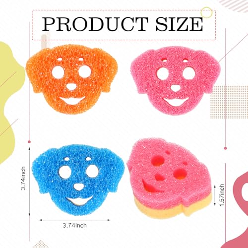 Image of FillTouch 3 Pcs Dual Sided Scrub Sponge Multi Functional Cute Temperature Sensitive Non Scratch Dish Sponge for Washing Dishes Kitchen Bathroom(Dog,Pink, Orange, Blue)