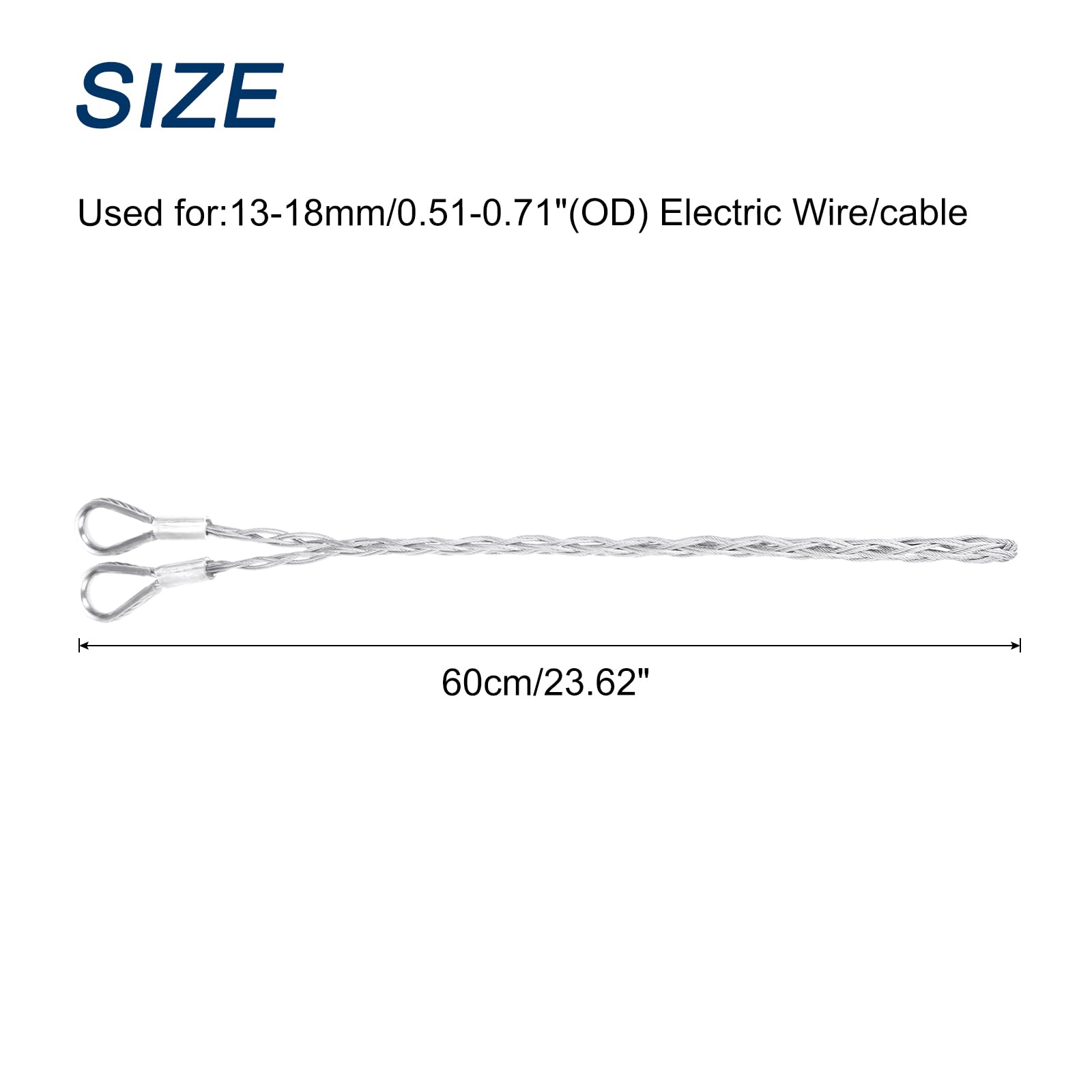 QUARKZMAN 13-18mm OD Calza per Tirare Cavi Presa 0,6m Doppia Testa Tirante Laterale in Rete Metallico Galvanizzata Strumenti Tirare Cavi Acciaio Galvanizzato