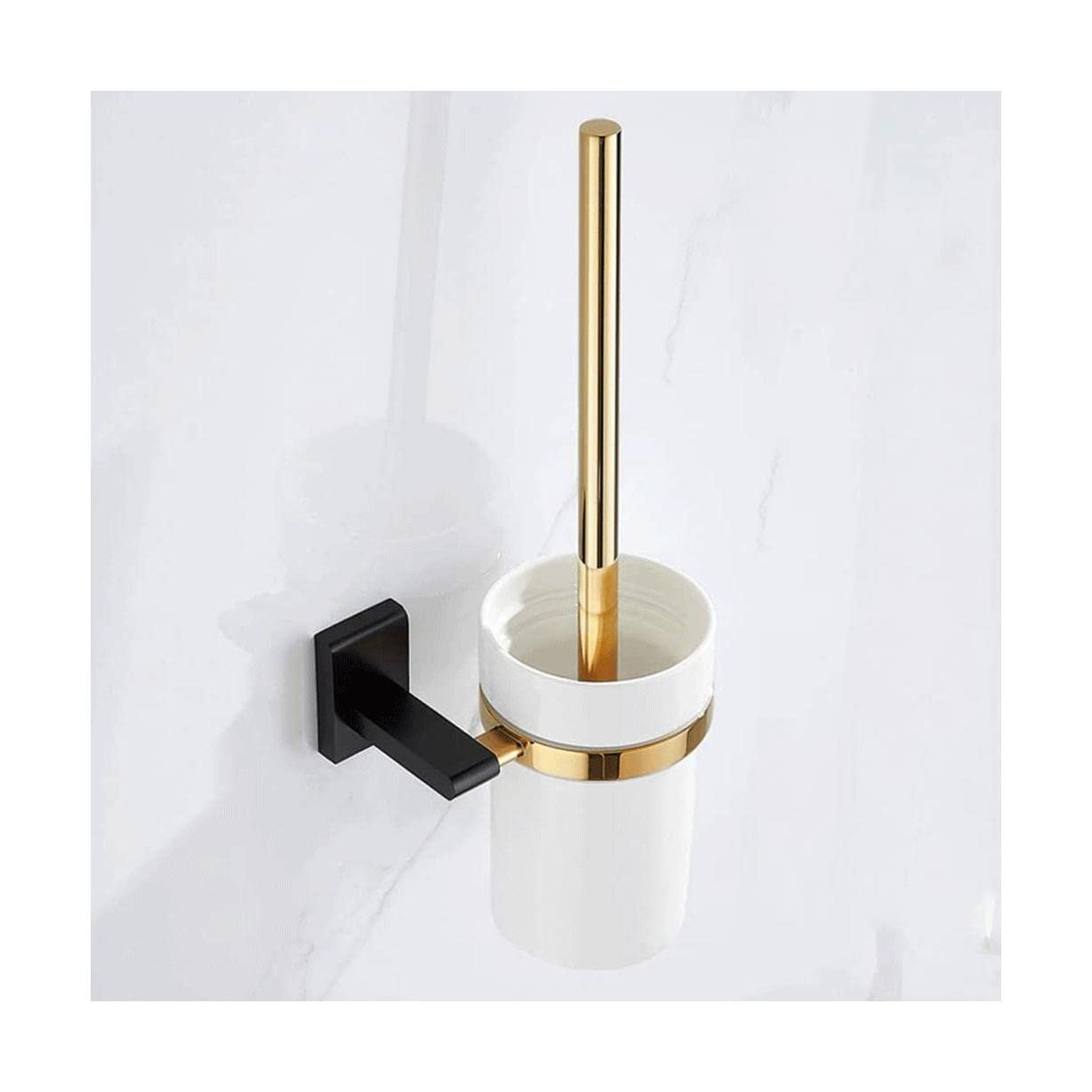 Cepillo de baño Escobilla de inodoro creativa con base de cerámica, soporte de escobilla de inodoro de montaje en pared sin perforaciones, escobilla de inodoro ergonómica con mango de cobre Limpia