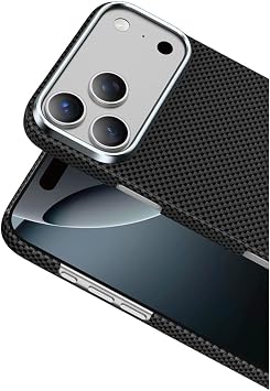 Apple iPhone 17 Pro ile Uyumlu Kılıf, Karbon Fiber Kevlar, Desenli, MagSafe Uyumlu, Siyah