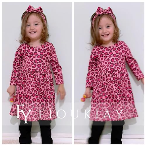 Image of fioukiay Toddler Girls Fall Clothes Set Little Girls Pink Leopard Tunic Tops Leggings Outfit Boutique Clothing(Pink, 2T)