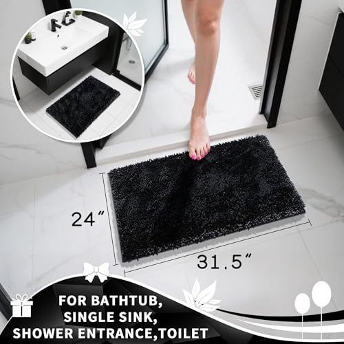 Image of Yimobra Chenille Bathroom Rugs Non Slip, Extra Thick Soft Absorbent Bath Rug 31.5x20 Inch, Machine Washable Quick Dry Bath Mat for Bathroom Floor, Tub and Shower, Home Decor Accessories, Black