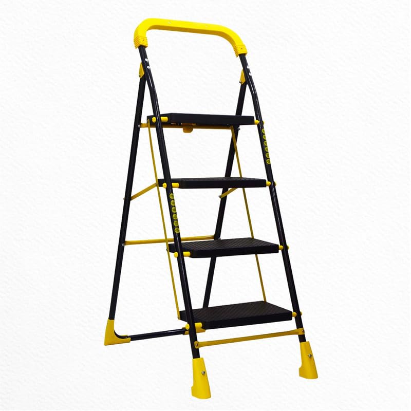 Image of TNT The Next Trend Cameo 4 Step Heavy Duty Foldable Step Ladder with Anti-Skid Shoes and Extra Strong Wide Steps (Yellow & Black)
