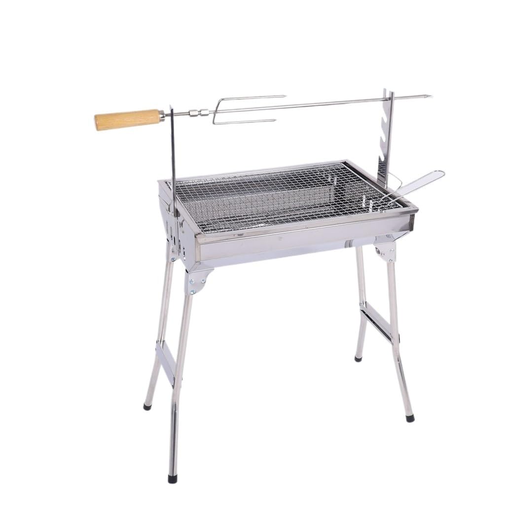 Parrilla de Malla de Acero Inoxidable Mediana con Tenedor, Parrilla Plegable portátil para Exteriores, Gris Claro
