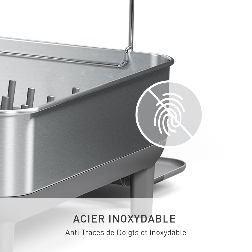 simplehuman KT1181 égouttoir à cadre en acier, égouttoir à vaisselle de cuisine, gris, acier inoxydable brossé
