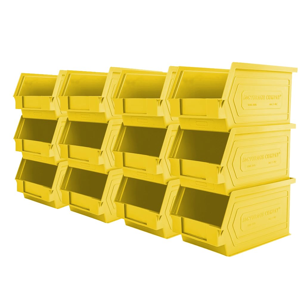 Plastic Storage Bins, Hanging, Stackable, Storage Organizer Bin for Warehouses, Workshops 9-Inch x 5-Inch x 5-Inch, Yellow, 12-Pack