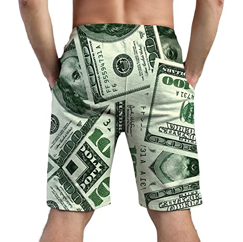 American Dollar Money Graphic Men's Summer Beach Shorts, Athletic Trunks3