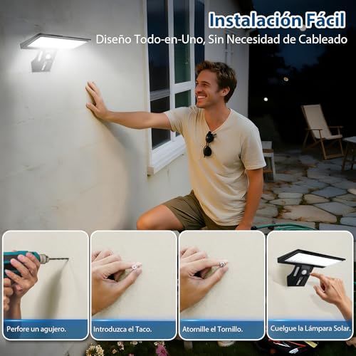 Miniatura 5 de JESLED 4 Pack - 90 LED Luz Solar Exterior, Focos Solares con Sensor de Movimiento, IP65 Impermeable, 4 Modos Inteligentes para Jardín, Patio, Camino, Escalera