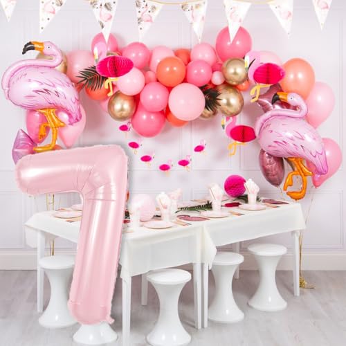Image of TONIFUL 40 Inch Pastel Pink Number Balloon Balloon Big Pink Digital Balloon for Girl's Birthday Party Wedding Bridal Shower Engagement Anniversary Photo Shoot Supplies(Number 7)