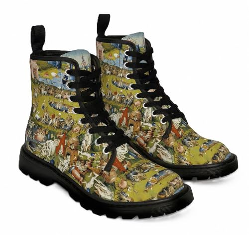 FQLGJMY Botines de Mujer Estampado Floral de Mariposas Setas y Grafitis Botas de Plataforma Estilo Gótico con Cordones Ideales Para Viajes Halloween Navidad y Fiestas