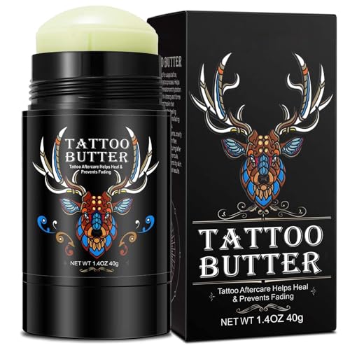 Natural Tattoo Balm for New & Old Tattoo Aftercare - Healing, Whitening & Color Enhancement with Butter & Cream