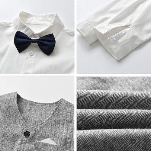 Image of SANGTREE Baby Boy Suit Wedding Ring Bearer Outfits Vest Short Sleeve Bowtie Shirt Suspender Summer Gentleman Shorts Sets