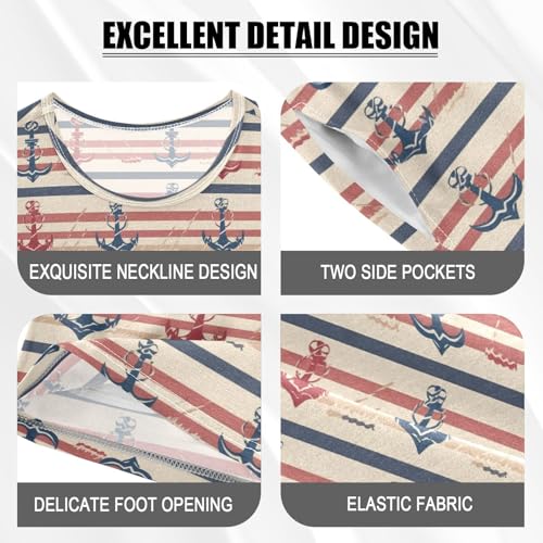 ALAZA Ship Anchor Nautical Stripes Pajama Set Short Sleeve Sleepwear Soft Lounge Nightwear4