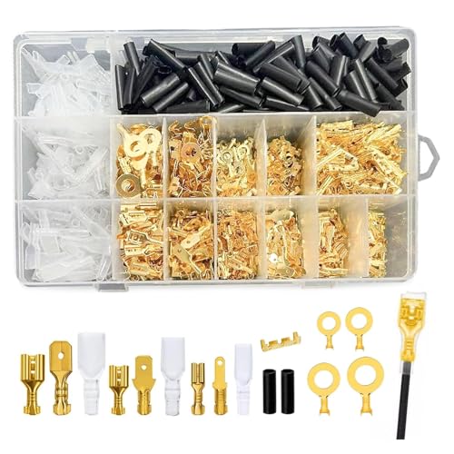 1050 Piezas Terminales Eléctricos 2,8 mm 4,8 mm 6,3 mm, Terminales Cables Electricos Planas Conector de Cable Conectores Faston de Crimpado Macho y Hembra con Funda Aislante