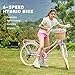 Glerc 24 Inch Beach Cruiser Bike, 6-Speed Hybrid City Bicycle for Girls Youth and Over 6 Years Old, Missy Bike with Wicker Basket & Lightweight, Pink