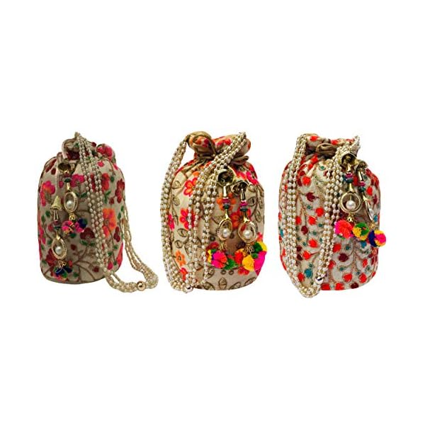 FILORA Ailtino Women's Ethnic Rajasthani Silk Potli Bag (Multicolour) -Combo of 3