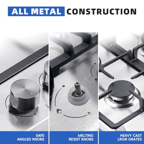 30 Inch 5 Burner Gas Cooktop - Stainless Steel Built-in Stovetop with NG/LPG Convertible, Auto Ignition & Safety Shut-Off, Ideal for Countertop - Image 5