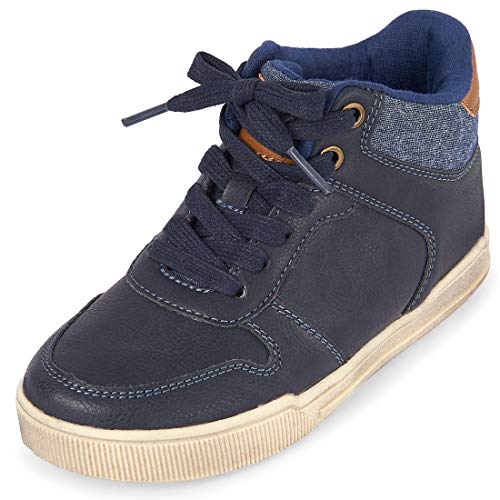 The Children's Place Boy's High Top Sneaker Shoe, Navy, Youth 4 Regular US Toddler