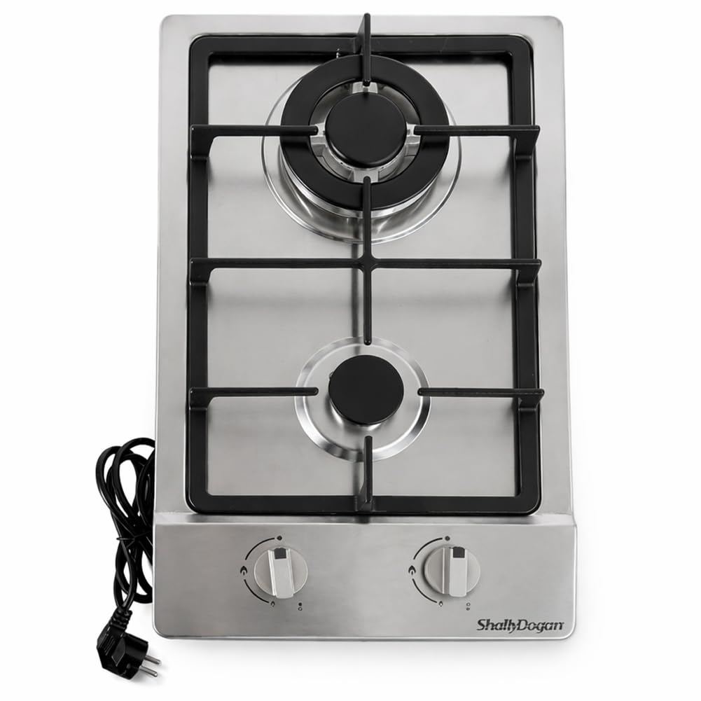 Shally Dogan Mobile Base da cucina a 2 ante 60 x 40 x 85 cm completo di Piano Cottura a 2 Fuochi, Piastre in Ghisa Resistenti, Montaggio con Piedini Fissi o Ruote, Kit completo pronto all'uso (Bianco)