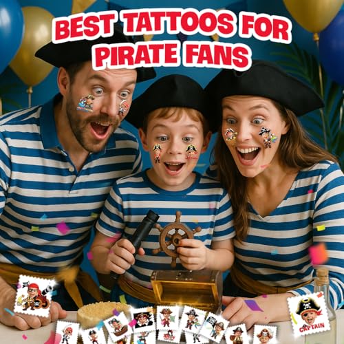 Image of Custom Pirate Temporary Tattoos for Kids, Set of 20 | Personalized Pre-Cut Face Photo, Birthday Party Favors, For Boys & Pirate Fans, Unique Celebration Gifts