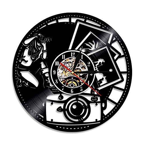 Foto Vinyl Wanduhr Vinyl Schallplatte Home Decor Modernes Design Foto Film Shutter Objektiv Retro Digitalkamera