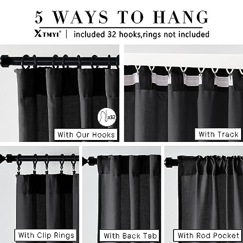 Image of XTMYI Black Curtains 96 Inches Long for Bedroom 2 Panels Linen Sheer Lace Farmhouse Boho Gothic Curtain Drapes for Living Room Home Decor
