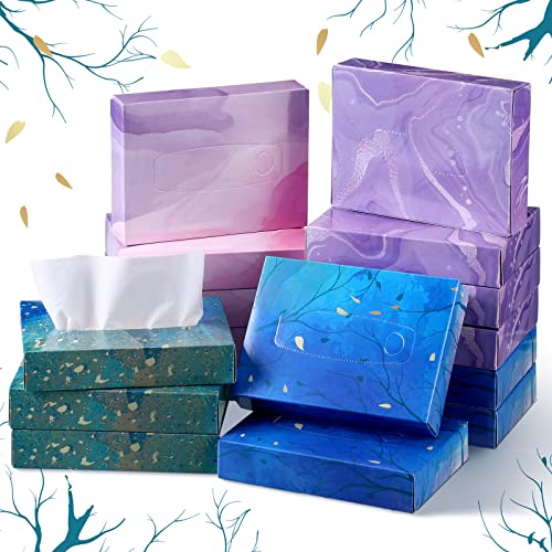Image of Yinder 24 Packs 960 Sheets Tissue Cube Car Facial Boxes Disposable Facial Travel Tissues Holder Soft Watercolor Boxes 2 Ply 40 Sheets for Wedding Household Car Kitchen Bathroom(Stylish)