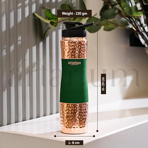 Image of Artarium Pure Copper Sipper Water Bottle 1 Litre Durable Bottle Leak Proof Rust Free Copper Bottle With Added Ayurveda Yoga Health Benefits (Sipper Water Bottle Green 29Cm)