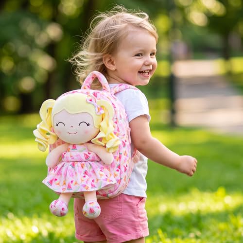 Image of Gloveleya Toddler Backpack Baby Girl Gifts Curly Hair Plush Figures Dress Backpack Kids Backpack Curly Spring Girl Fruit - Ice Cream 9inches