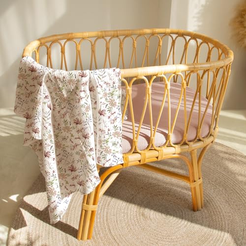 Image of lulumoon Baby Bassinet Sheets Muslin: Soft Fitted Bassinet Sheets Floral for Girls - Fit for Oval Rectangle or Hourglass Mattress