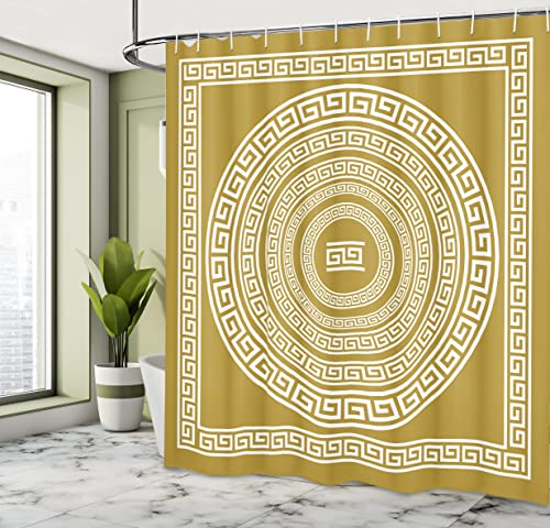 ABAKUHAUS Geometric Shower Curtain, Neo Classical Concept Boho Antique Look Lines and Rounds Square Print Monochrome - Image 4