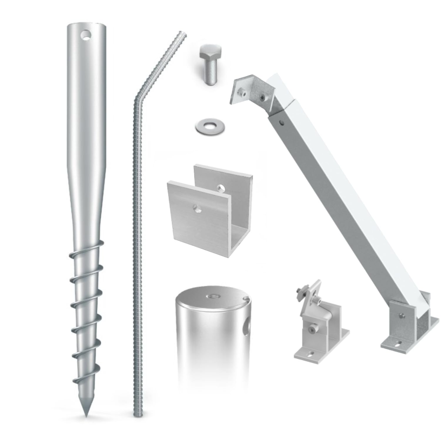 NEU! MAXERIO 60 cm 4er PV-Set Schraubfundamente inkl. PV-Winkel; Ø 60 x 2; M12 (MIT Halterungen)