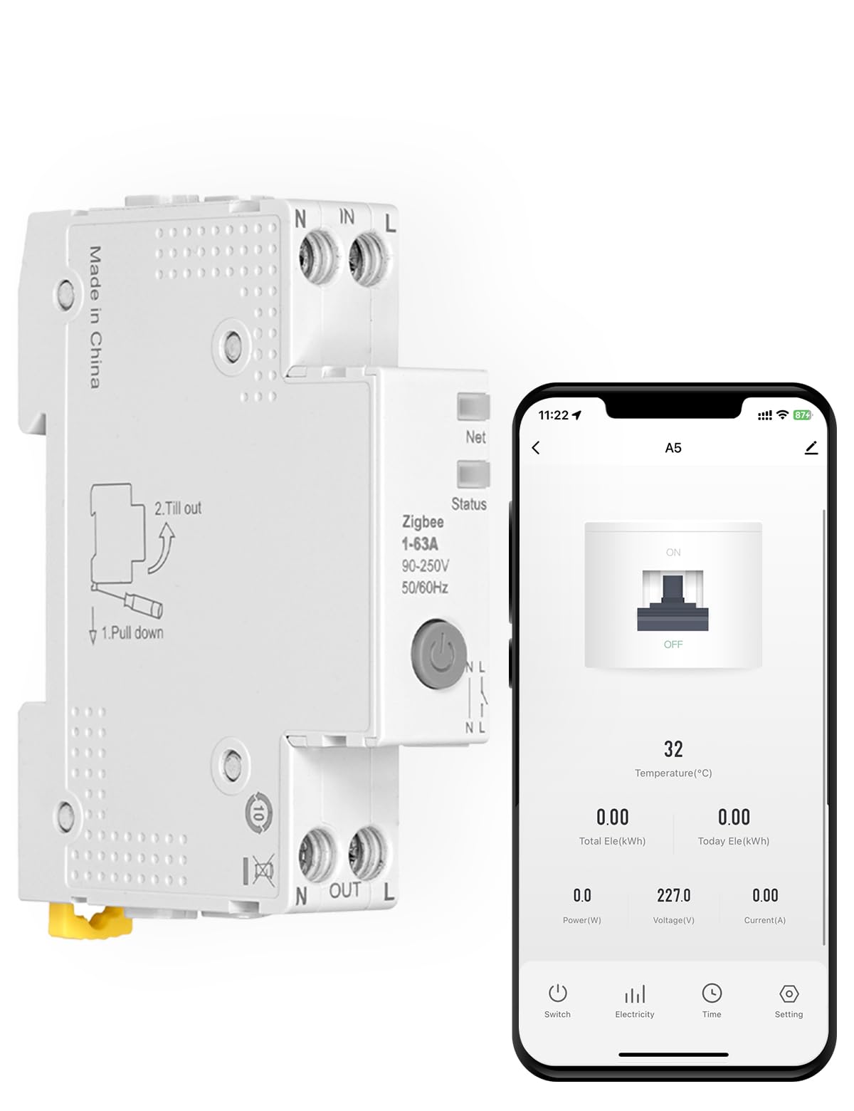 MOES Interruptor ZIGBEE Disyuntor Inteligente Inalámbrico para Riel DIN 1P 16A 25A 40A 63A con Función de Medición, compatible con Alexa/Google Home/Smart Life/Tuya App