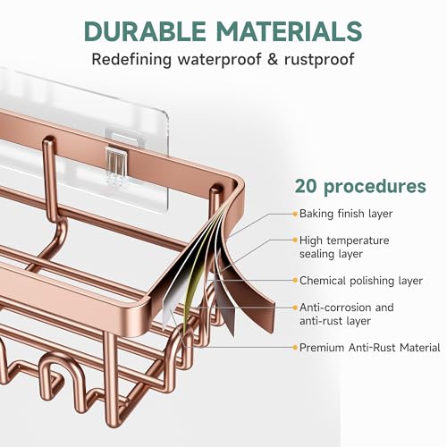 Veken Shower Caddy 6-Pack, No Drilling & Rustproof, Waterproof Adhesive Shelves Rack with Soap Holder, Large Capacity Bathroom Organizers and Storage, Wall-Mounted Kitchen & Home Decor