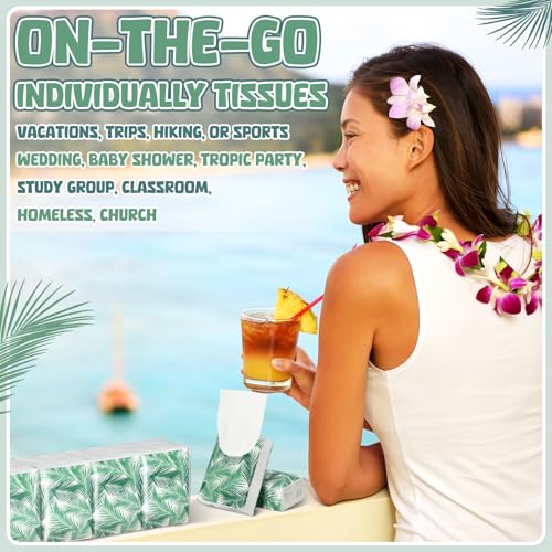 Image of Therwen 100 Pack Pocket Tissues Travel Bulk 1000 Sheet, Palm Theme