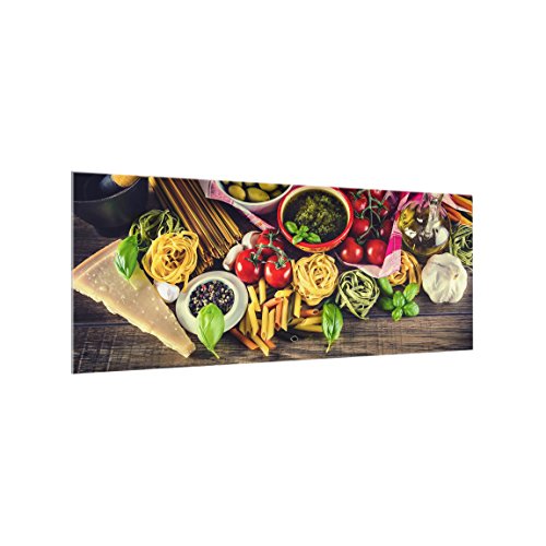 Bilderwelten Panel antisalpicaduras de Cristal - Pasta - Panorámico, Panel antisalpicaduras Panel de Vidrio para Cocina Panel Protector contra Salpicaduras, Tamaño: 50cm x 125cm