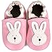BAOLESEM Krabbelschuhe Leder Lauflernschuhe Jungen Hausschuhe Mädchen Weicher Kleinkind Babyschuhe mit Wildledersohlen für Baby,Rosa Kaninchen,6-12 Monate