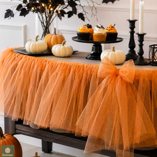 Image of Orange Tulle Fabric Roll 6 Inch x 100 Yards Tulle Ribbon
