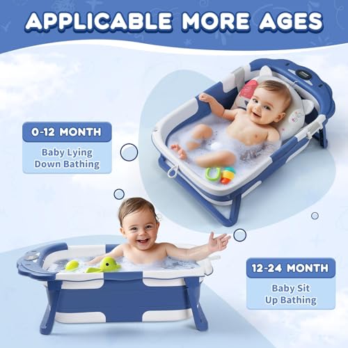 Image of Baby Bathtub Collapsible with Thermometer & Cushion, Portable Travel Tub