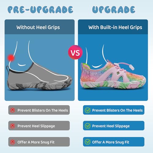 WateLves Toddler/Little/Big/Kid Water Shoes Wide Barefoot Aqua Athletic Sneakers Girls Boys Hiking Beach Swim Fast Dry Shoes Built-in Heel Grips4