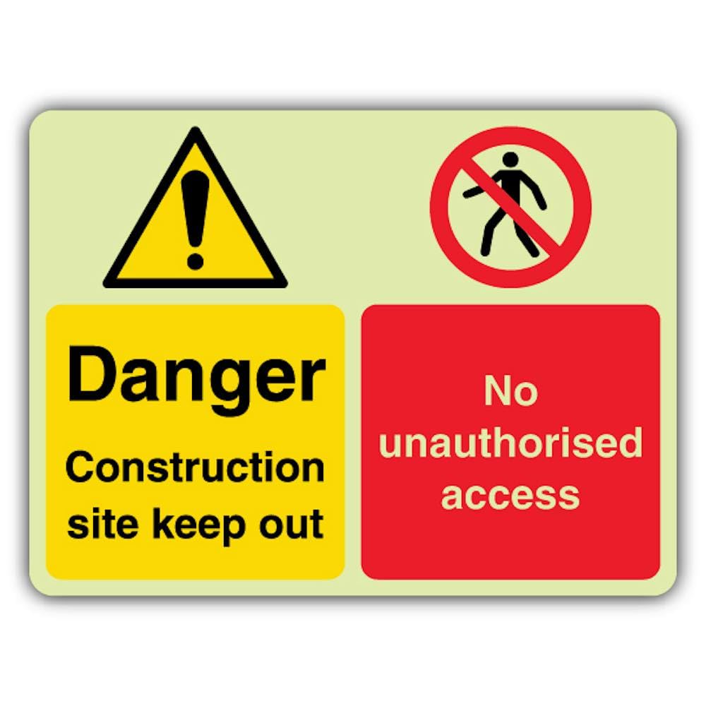 V Safety - Señal de seguridad que brilla en la oscuridad, con texto en inglés "Keep Out", 800 x 600 mm, hecha de vinilo autoadhesivo de doble brillo, señalización de advertencia de peligro, fabricada