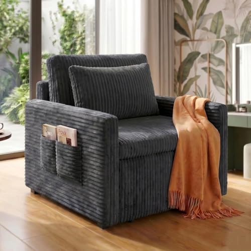 Xbro Fauteuil-Lit Extensible 3 en 1, Convertible en Lit, Idéal pour Studios, Petites Chambres Et Chambre D’Amis. Velours Côtelé Doux, Gain De Place. 83×83×75 Cm,...